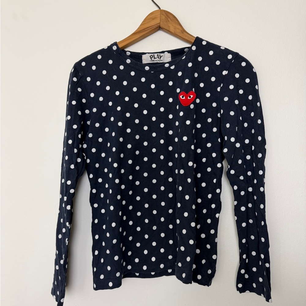 Comme des Garcons Play Polka Dot Long Sleeve Navy - Picture 2 of 4